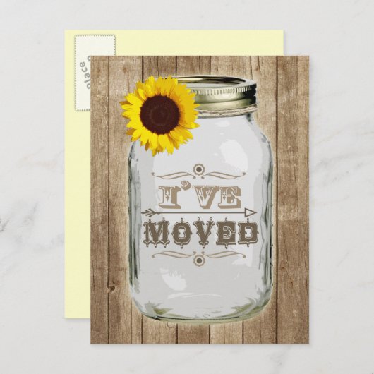 Rustieke adreswijziging Mason Jar Sunflower Ik heb Aankondigingskaart (Voorkant / Achterkant)
