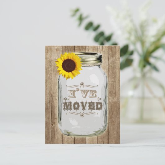 Rustieke adreswijziging Mason Jar Sunflower Ik heb Aankondigingskaart (Staand voorkant)