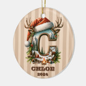 Rustieke Adventure Letter C Santa Hat en kampvuur Keramisch Ornament (Links)