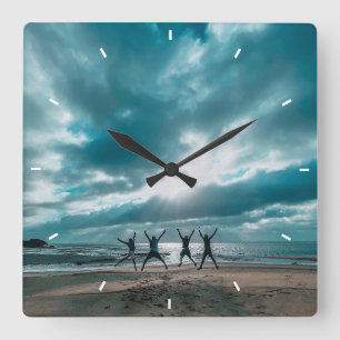 Rustieke Afbeeldingen Familie Fotocollage Vierkante Klok