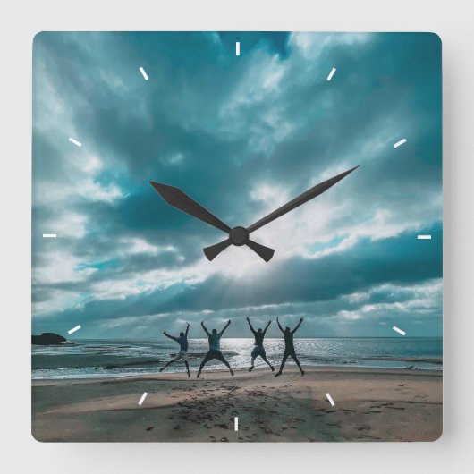 Rustieke Afbeeldingen Familie Fotocollage Vierkante Klok (Voorkant)