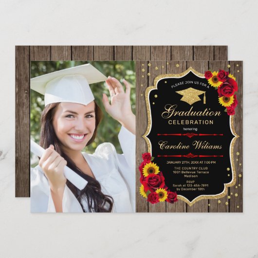 Rustieke afstudeerfeest met foto - Zonnebloemen Kaart (Voorkant / Achterkant)