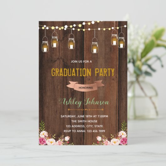 Rustieke afstudeerfeest uitnodiging (Staand voorkant)
