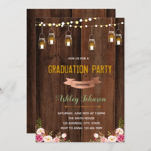 Rustieke afstudeerfeest uitnodiging (Voorkant / Achterkant)
