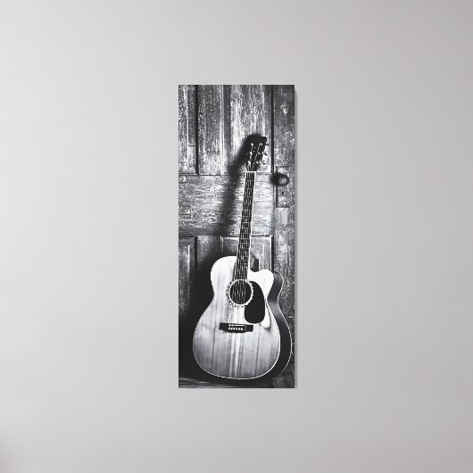 Rustieke akoestische gitaar in zwart-wit canvas afdruk (Voorkant)