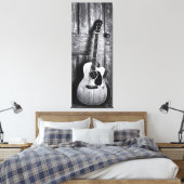 Rustieke akoestische gitaar in zwart-wit canvas afdruk (Insitu (Slaapkamer))