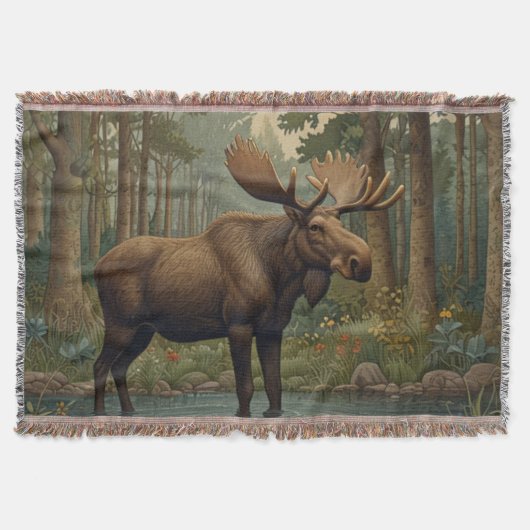 Rustieke Alaska eland boho bos groen Deken (Voorkant)