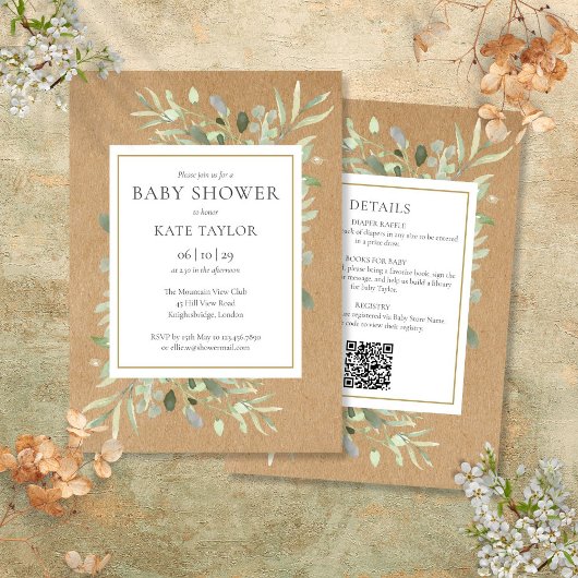 Rustieke All In One Baby Shower Spettergroen Kaart