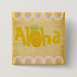 Rustieke Aloha Ananas Vierkante Button 5,1 Cm