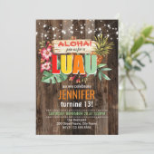 Rustieke Aloha Luau verjaardagsfeestje Uitnodiging (Staand voorkant)