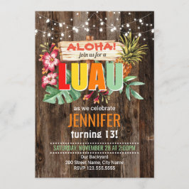 Rustieke Aloha Luau verjaardagsfeestje Uitnodiging