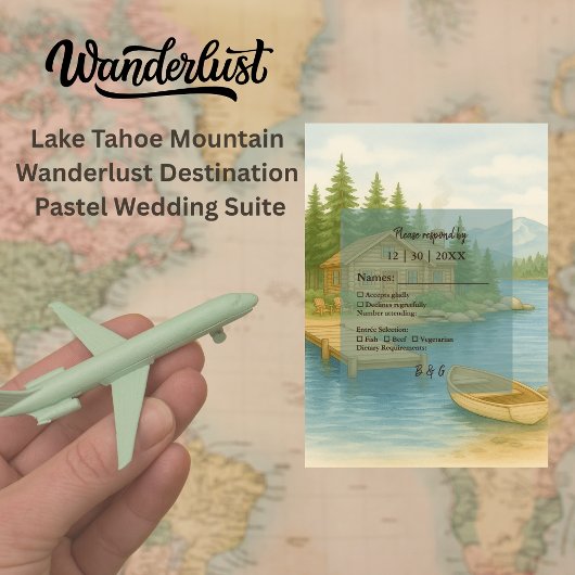 Rustieke Alpine Lake Tahoe Mountain Wedding RSVP Kaartje