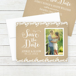 Rustieke Ambachtelijke Kanten Foto Bruiloft Save The Date
