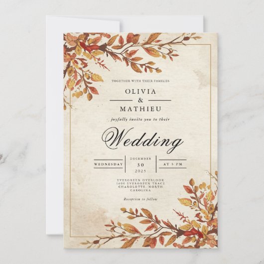 Rustieke Amber Foliage Boog Wedding Kaart (Voorkant)