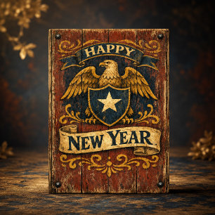 Rustieke Amerikaanse Adelaar Schild Nieuwjaar Feestdagen Kaart