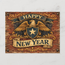 Rustieke Amerikaanse Adelaar Schild Nieuwjaar Feestdagenkaart