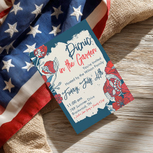 Rustieke Amerikaanse bloemige vier juli uitnodigin Kaart