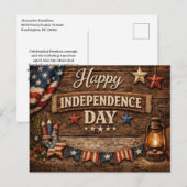 Rustieke Amerikaanse Onafhankelijkheidsdag Feestdagenkaart (Voorkant / Achterkant)