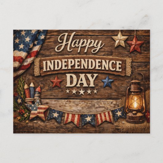 Rustieke Amerikaanse Onafhankelijkheidsdag Feestdagenkaart (Voorkant)