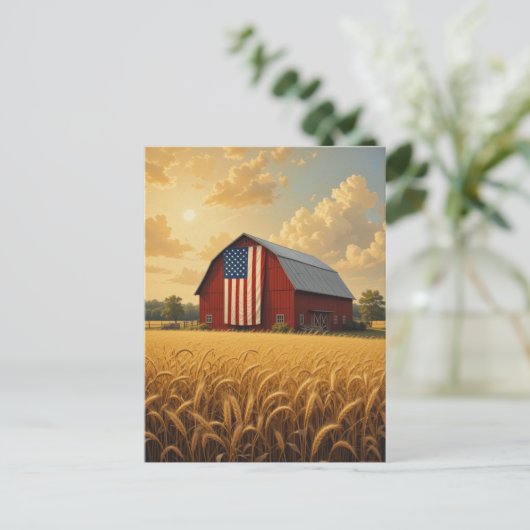 Rustieke Amerikaanse schuur in tarweveld bij zonso Briefkaart
