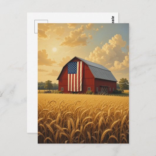 Rustieke Amerikaanse schuur in tarweveld bij zonso Briefkaart (Voorkant / Achterkant)