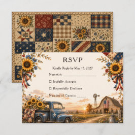 Rustieke Amerikaanse schuurhuwelijk met zonnebloem RSVP Kaartje