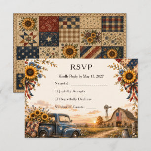 Rustieke Amerikaanse schuurhuwelijk met zonnebloem RSVP Kaartje