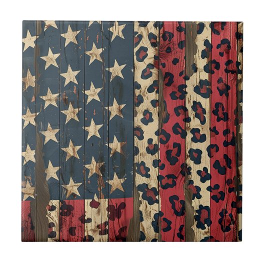 Rustieke Amerikaanse vlag luipaardprint (1) Tegeltje (Voorkant)