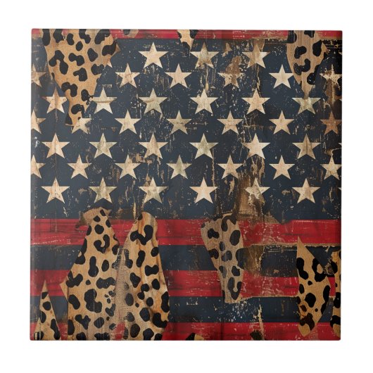 Rustieke Amerikaanse vlag luipaardprint (3) Tegeltje (Voorkant)