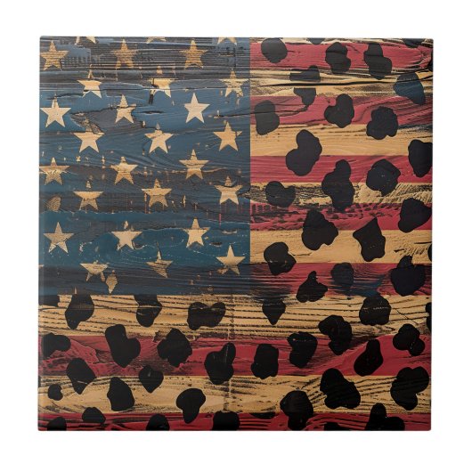Rustieke Amerikaanse vlag luipaardprint (4) Tegeltje (Voorkant)