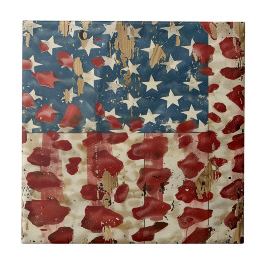 Rustieke Amerikaanse vlag luipaardprint (6) Tegeltje (Voorkant)