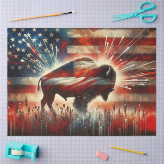 Rustieke Amerikaanse vlag met Bison Decoupage Tissuepapier (Craft)