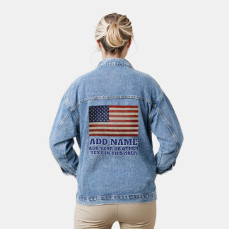 Rustieke Amerikaanse Vlag met Naam Jaar Denim Jacket