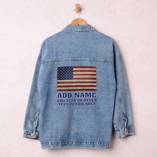Rustieke Amerikaanse Vlag met Naam Jaar Denim Jacket (Hangar)