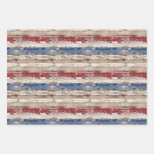 Rustieke Amerikaanse vlag patriottisch blauw en ro Inpakpapier Vel (Voorkant 3)