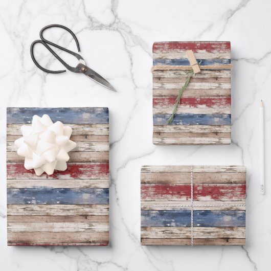 Rustieke Amerikaanse vlag patriottisch blauw en ro Inpakpapier Vel (Voorkant)