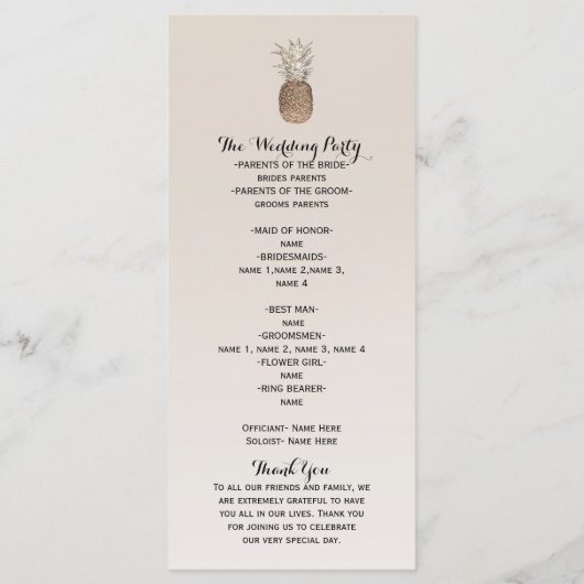 Rustieke Ananas Tropisch Hawaïaans huwelijksprogra Programmakaart (Achterkant)