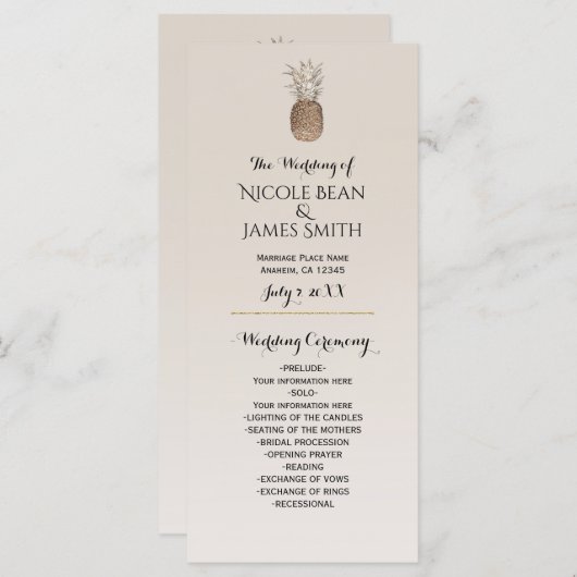 Rustieke Ananas Tropisch Hawaïaans huwelijksprogra Programmakaart (Voorkant / Achterkant)