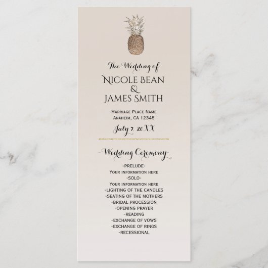 Rustieke Ananas Tropisch Hawaïaans huwelijksprogra Programmakaart (Voorkant)