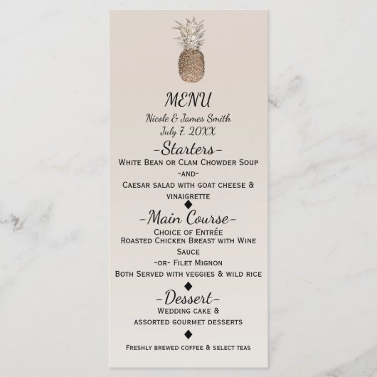 Rustieke Ananas Tropische Hawaïaanse bruiloft Menu (Voorkant)