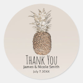Rustieke Ananas Tropische Hawaïaanse bruiloft Ronde Sticker