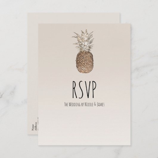Rustieke Ananas Tropische Hawaïaanse bruiloft RSVP Uitnodiging Briefkaart (Voorkant / Achterkant)