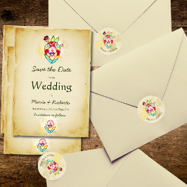 Rustieke Anatomische Bloemen Hart Mexicaanse bruil Ronde Sticker