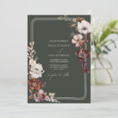 Rustieke Anemone Hand getrokken Border Green Weddi Kaart (Staand voorkant)