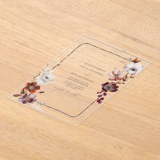 Rustieke Anemoon Bloemen Gescalpeerde Hand Getrokk Acryl Uitnodigingen (Laagn)