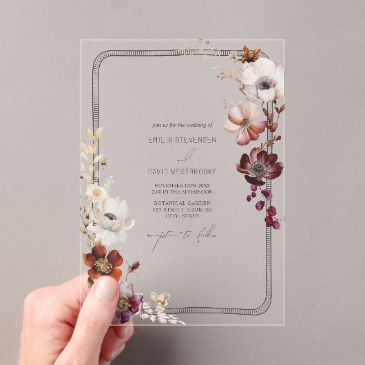 Rustieke Anemoon Bloemen Hand getrokken grens Acryl Uitnodigingen (Insitu (Draagbaar))