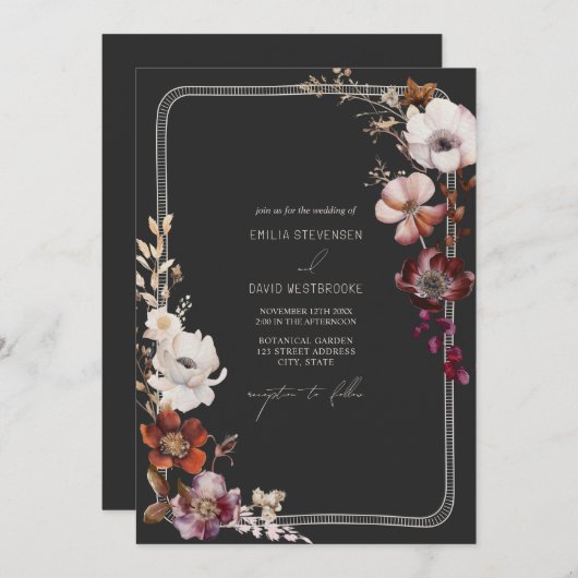 Rustieke Anemoon Hand getrokken Border Bloemen Huw Kaart (Voorkant / Achterkant)