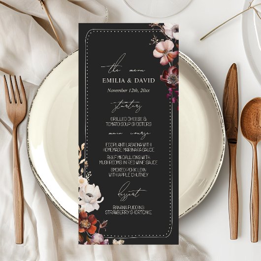 Rustieke Anemoon Hand getrokken Rand Grijs Trouwme Menu