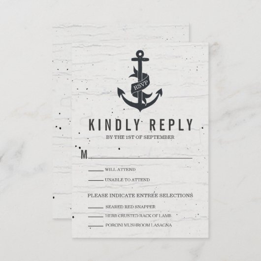 Rustieke Anker Bruiloft RSVP Kaart (Voorkant / Achterkant)