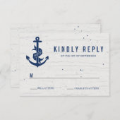 Rustieke Anker Bruiloft RSVP Kaart / Marine (Voorkant / Achterkant)